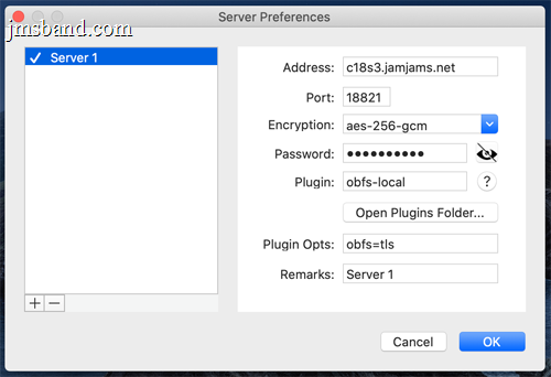 OBFS plugin settings in ShadowsocksX-NG