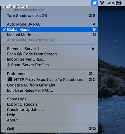 Switching ShadowsocksX-NG to global mode