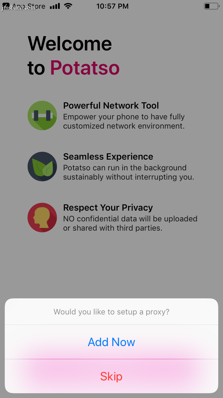 Selecting Add Now for Proxy Configuration