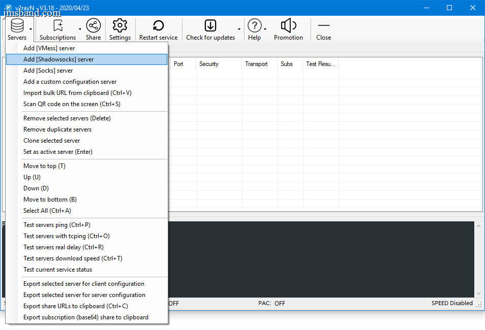 Adding a Shadowsocks server in V2RayN